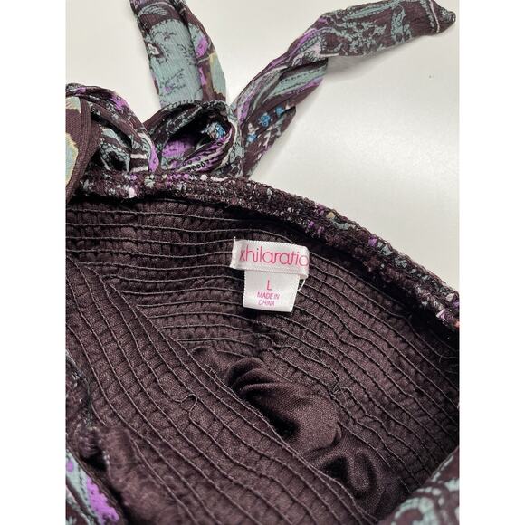 Halter Maxi Dress Medium Paisley Empire Waist Stretch Beach Y2K Western Hippie - Picture 11 of 16